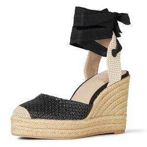 The Drop Black Woven Espadrille Wedges sz 8 NWT